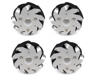 A set of 100mm Aluminium Mecanum wheels (Bearing type rollers) (4 pieces)