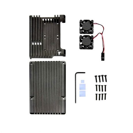 Aluminum Heat Sink Case With Double Fans For Raspberry Pi 4B - Black