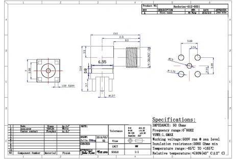 Sma Female Connector Right Angled Through-Hole For Pcb Mount