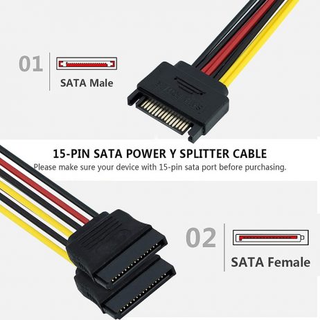 Generic All Copper 15Pin Sata Y Splitter Power Cord 2