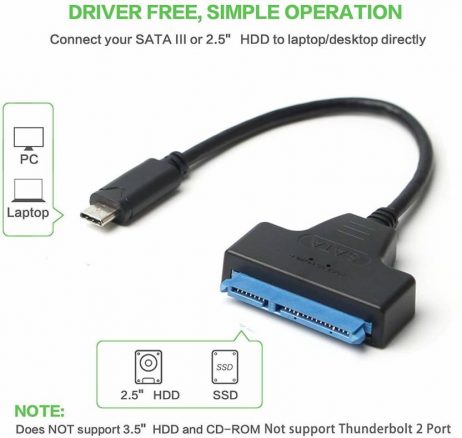 Sata (7+15) Pin To Type-C External Hard Disk Data Cable - Image 2