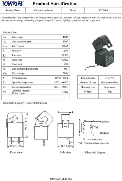 Yhdc Sct016S 200A:100Ma Split Core Current Transformer - Image 2