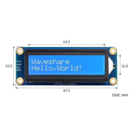 Waveshare Lcd1602 I2C Display Module White Color With Blue Background Lcd