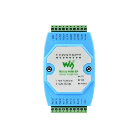 Waveshare Industrial-Grade Isolated 8-Ch Rs485 Hub, Rail-Mount Support, Wide Baud Rate Range