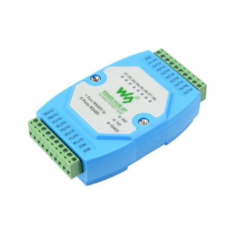 Waveshare Industrial-Grade Isolated 8-Ch Rs485 Hub, Rail-Mount Support, Wide Baud Rate Range