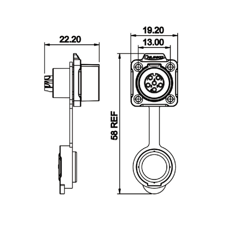 Lp-12 Female 6 Pin Soldering Type Power Connector With Plastic Shell Ip67 125V 5A