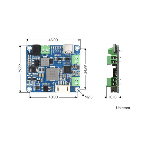 Waveshare Solar Power Manager Module (D), Supports 6V~24V Solar Panel And Type-C Power Adapter, 5V/3A Regulated Output Battery Holder Included