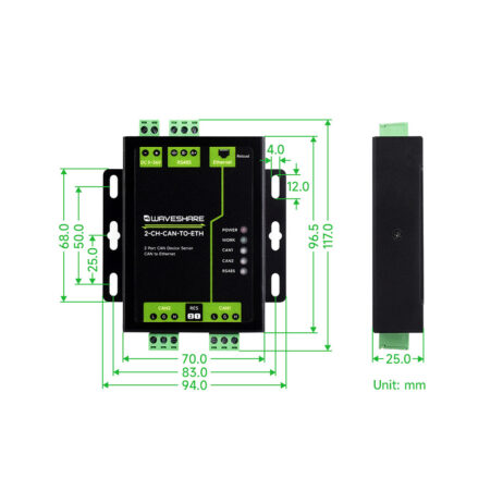 Waveshare Industrial Grade 2-Ch Can To Ethernet Server, 2-Ch Can + Rs485 + Ethernet Port, Supports Can Repeater / Can To Rs485, Dual Socket - Image 3
