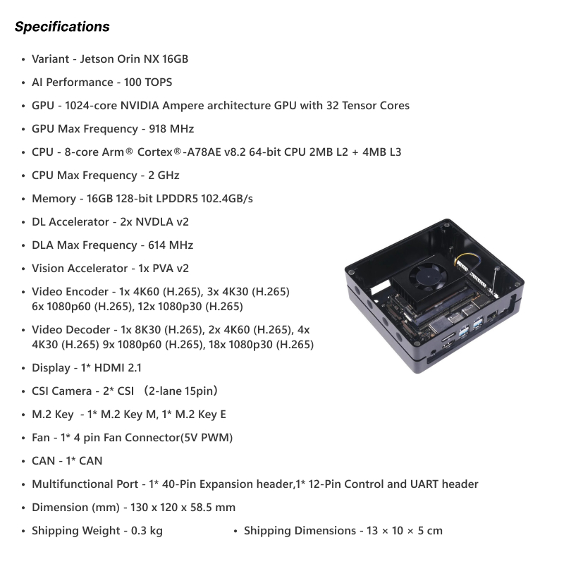 Recomputer J4012-Edge Ai Device With Jetson Orin Nx 16Gb Module,Jetson Orin Nx 16Gb Module,Recomputer J4012,Jetson Orin™ Nx 16Gb Module Nvidia 1494161 1 Recomputer J4012-Edge Ai Device With Jetson Orin™ Nx 16Gb Module, 4Xusb 3.2, M.2 Key E &Amp; Key M Slot, Aluminum Case, Pre-Installed Jetpack System On 128Gb Nvme Ssd (Without Adapter) - Image 8