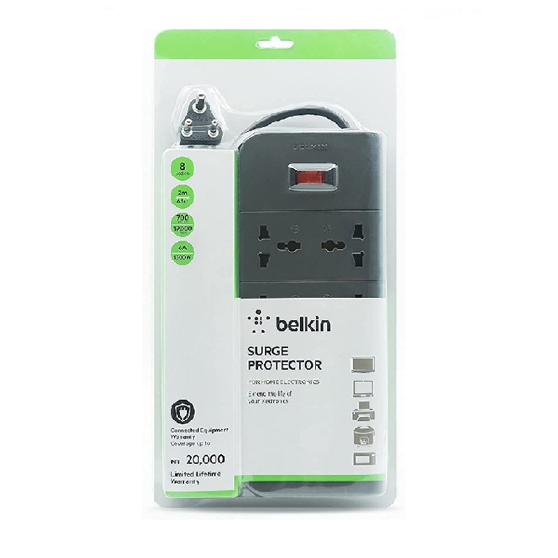 Belkin Belkin 3 Belkin 8-Socket Surge Protector Universal Socket With 6.5Ft (2-Meter), Grey