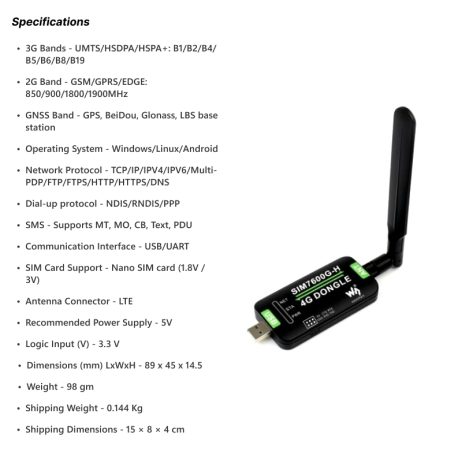 Waveshare Sim7600G-H 4G Dongle, Gnss Positioning, Global Band Support - Image 4