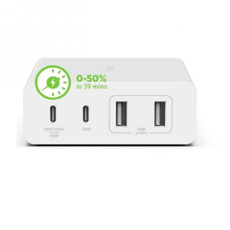 Belkin 108W Gan 4 Port (2 Usb-A And 2 Usb-C Pd 3.0) Fast Charger With Pps Technology - White