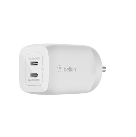 Belkin 65W Gan Dual Type C Pd 3.0 Fast Charger With Pps Technology - White